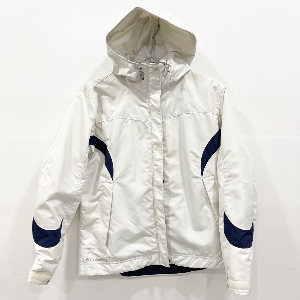 Columbia Vintage Packable Waterproof Ivory Navy Jacket Full Zip Medium M